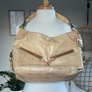 Dooney & Bourke Croc-Embossed Leather Shoulder Bag – Beige / Pale Yellow